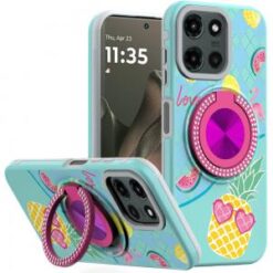 Motorola Edge 2025 Metal Diamond CD Pattern Design Matte Finished Hybrid with Rotational Ring [C
