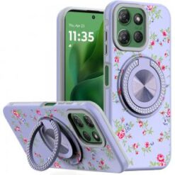 Moto G Power 2026/2025 Metal Diamond CD Pattern Design Matte Finished Hybrid with Rotational Rin