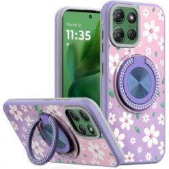 Moto G Power 2026/2025 Metal Diamond CD Pattern Design Matte Finished Hybrid with Rotational Rin