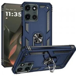 Motorola Edge 2025 Ring Magnetic Kickstand Hybrid Case Cover - Blue