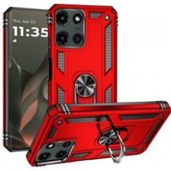 Motorola Edge 2025 Ring Magnetic Kickstand Hybrid Case Cover - Red