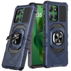 Moto G Power 2026/2025 Robotic Hybrid with Magnetic Ring Stand Case Cover - Dark Blue