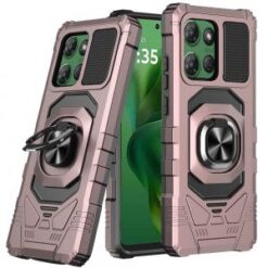 Moto G Power 2026/2025 Robotic Hybrid with Magnetic Ring Stand Case Cover - Rose Gold