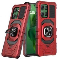 Moto G Power 2026/2025 Robotic Hybrid with Magnetic Ring Stand Case Cover - Red