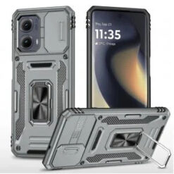 For Motorola Moto Edge 5G 2024 Utter Tough Metal Ring Movable Camera Window Hybrid - Gray