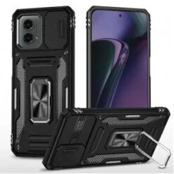 Motorola Moto G Stylus 5G 2024 Utter Tough Metal Ring Movable Camera Window Hybrid Case Cover -