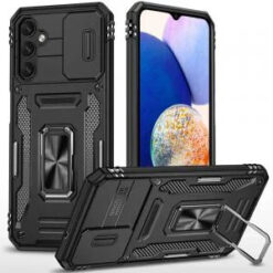 Samsung A14 5G Utter Tough Metal Ring Movable Camera Window Hybrid Case Cover - Black