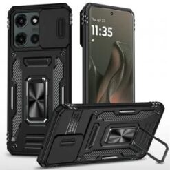 Motorola Edge 2025 Utter Tough Metal Ring Movable Camera Window Hybrid Case Cover - Black