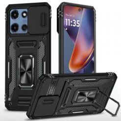 Moto G Power 2026/2025 Utter Tough Metal Ring Movable Camera Window Hybrid Case Cover - Black