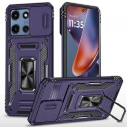 Moto G Power 2026/2025 Utter Tough Metal Ring Movable Camera Window Hybrid Case Cover - Dark Pur