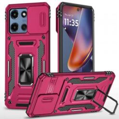 Moto G Power 2026/2025 Utter Tough Metal Ring Movable Camera Window Hybrid Case Cover - Hot Pink