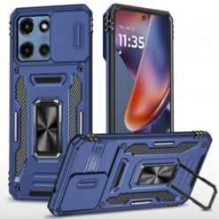Moto G Power 2026/2025 Utter Tough Metal Ring Movable Camera Window Hybrid Case Cover - Navy blu