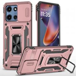 Moto G Power 2026/2025 Utter Tough Metal Ring Movable Camera Window Hybrid Case Cover - Rose Gol