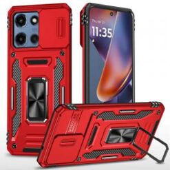 Moto G Power 2026/2025 Utter Tough Metal Ring Movable Camera Window Hybrid Case Cover - Red