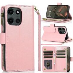 Motorola Edge 2025 Luxury Wallet Card ID Zipper Money Holder Case Cover - Rose Gold