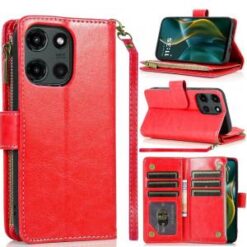 Moto G Stylus 5G 2026/2025 Luxury Wallet Card ID Zipper Money Holder Case Cover - Hot Pink
