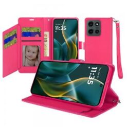 Moto G Stylus 5G 2026/2025 Wallet ID Card Holder Case Cover - Hot Pink